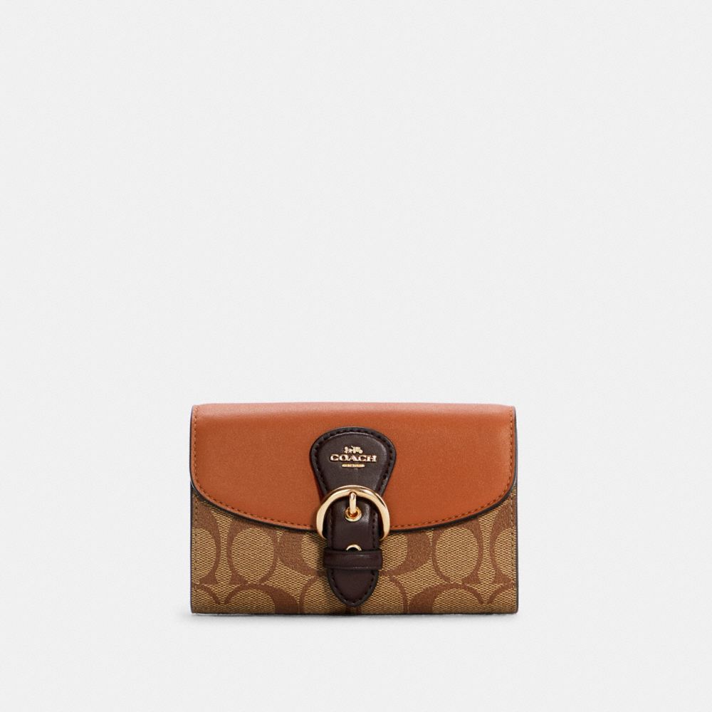 COACH C7374 Kleo Wallet In Signature Canvas GOLD/KHAKI MULTI