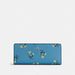 Slim Wallet With Floral Bow Print - SILVER/BLUE MULTI - COACH C7384