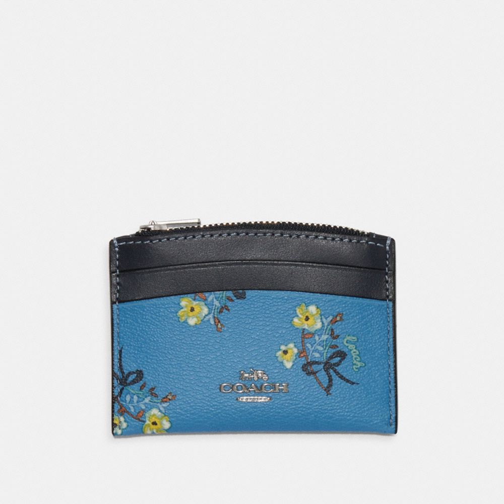 COACH Shaped Card Case With Floral Bow Print - SILVER/BLUE MULTI - C7385