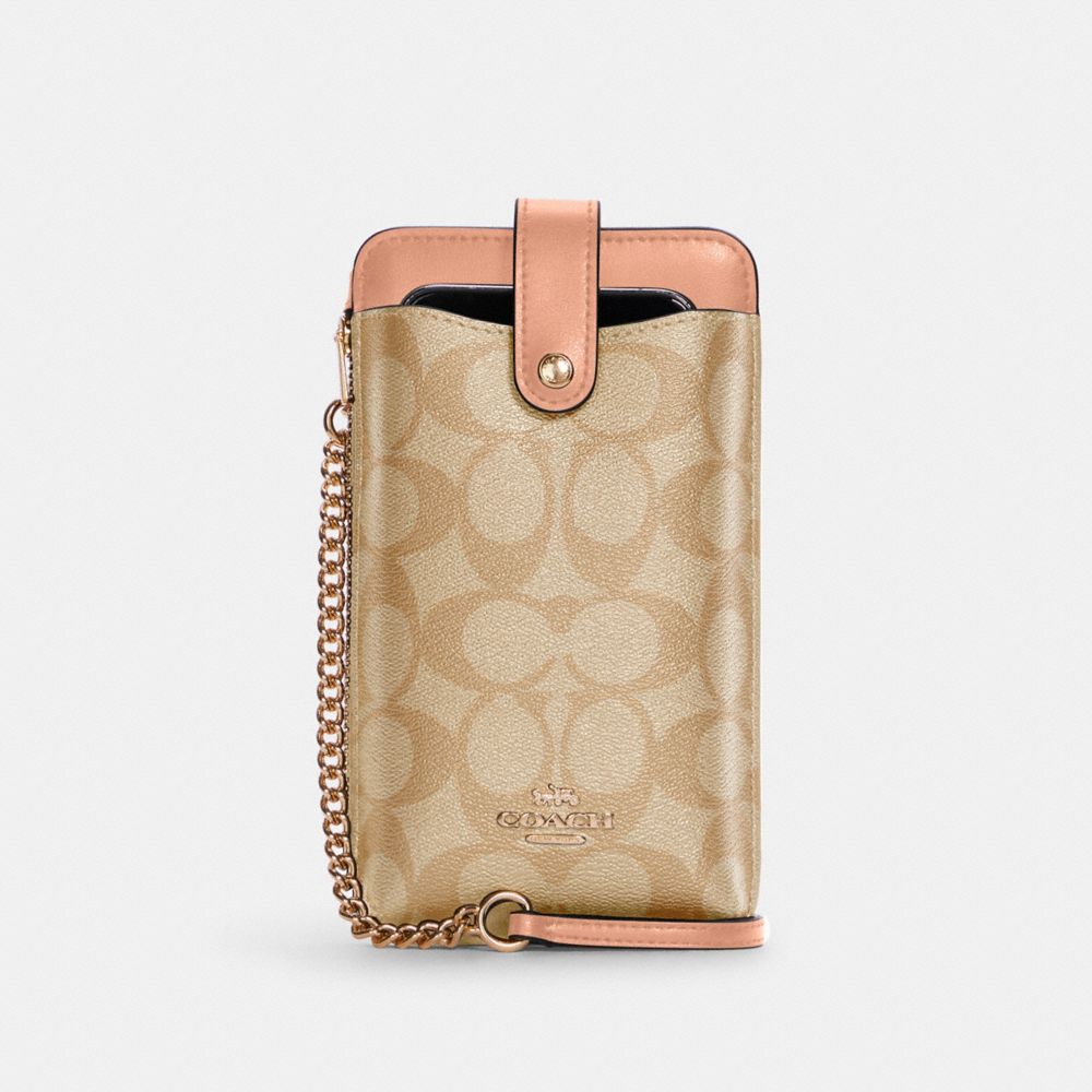 North/South Phone Crossbody In Signature Canvas - GOLD/LIGHT KHAKI/FADED BLUSH - COACH C7397