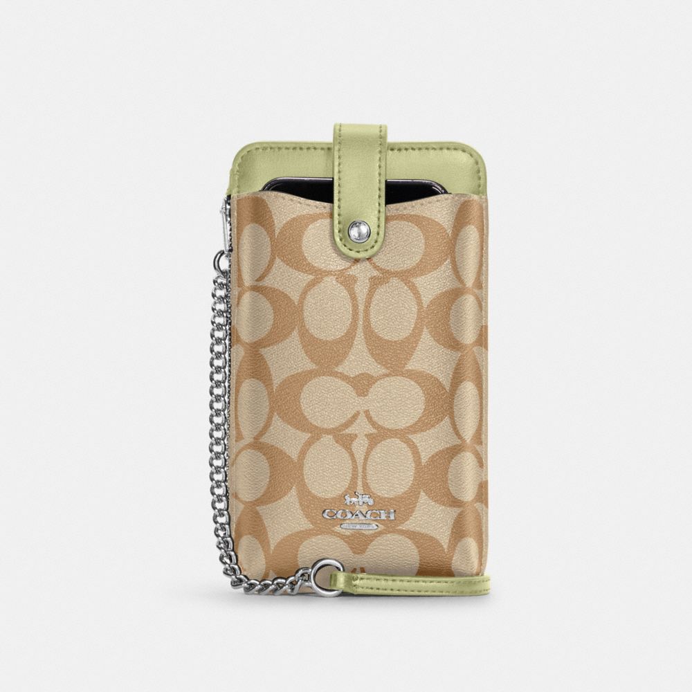 North/South Phone Crossbody In Signature Canvas - C7397 - SV/Khaki/Pale Lime