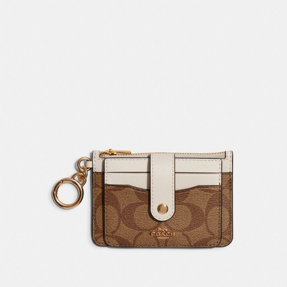 COACH C7398 - Attachment Card Case In Signature Canvas GOLD/KHAKI/CHALK