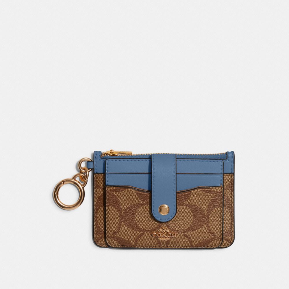 COACH C7398 - Attachment Card Case In Signature Canvas SILVER/KHAKI/STONE BLUE