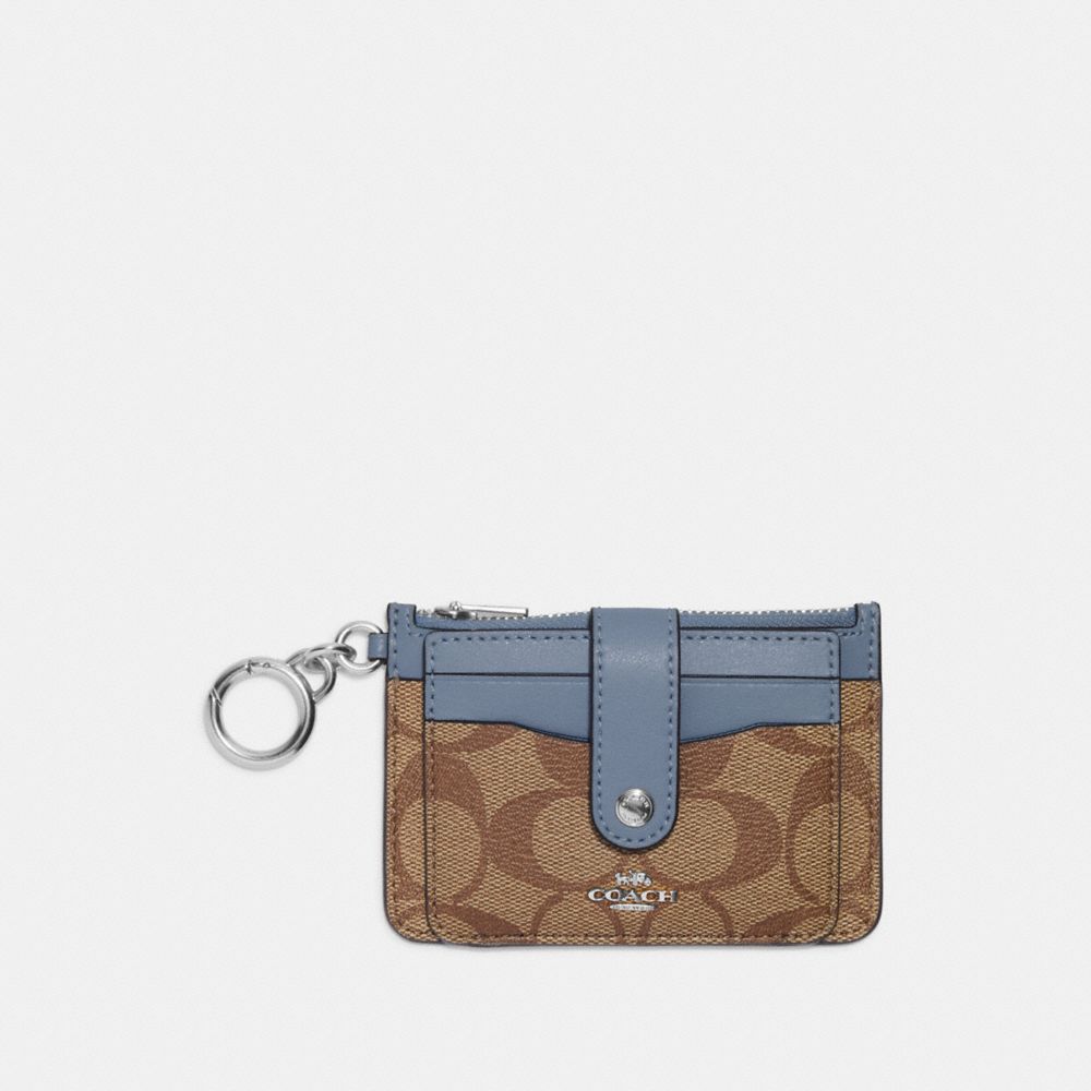 COACH C7398 - Attachment Card Case In Signature Canvas SILVER/KHAKI/MARBLE BLUE