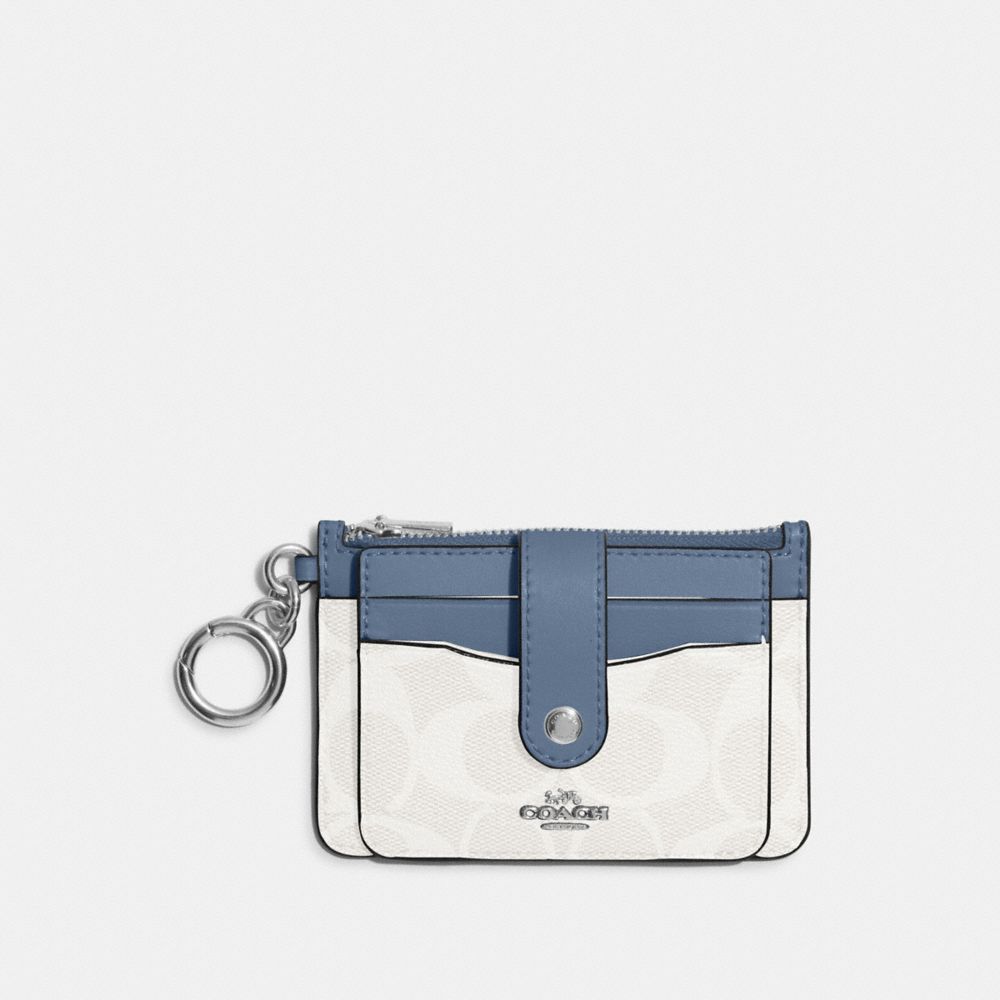 COACH C7398 Attachment Card Case In Signature Canvas SV/CHALK/INDIGO