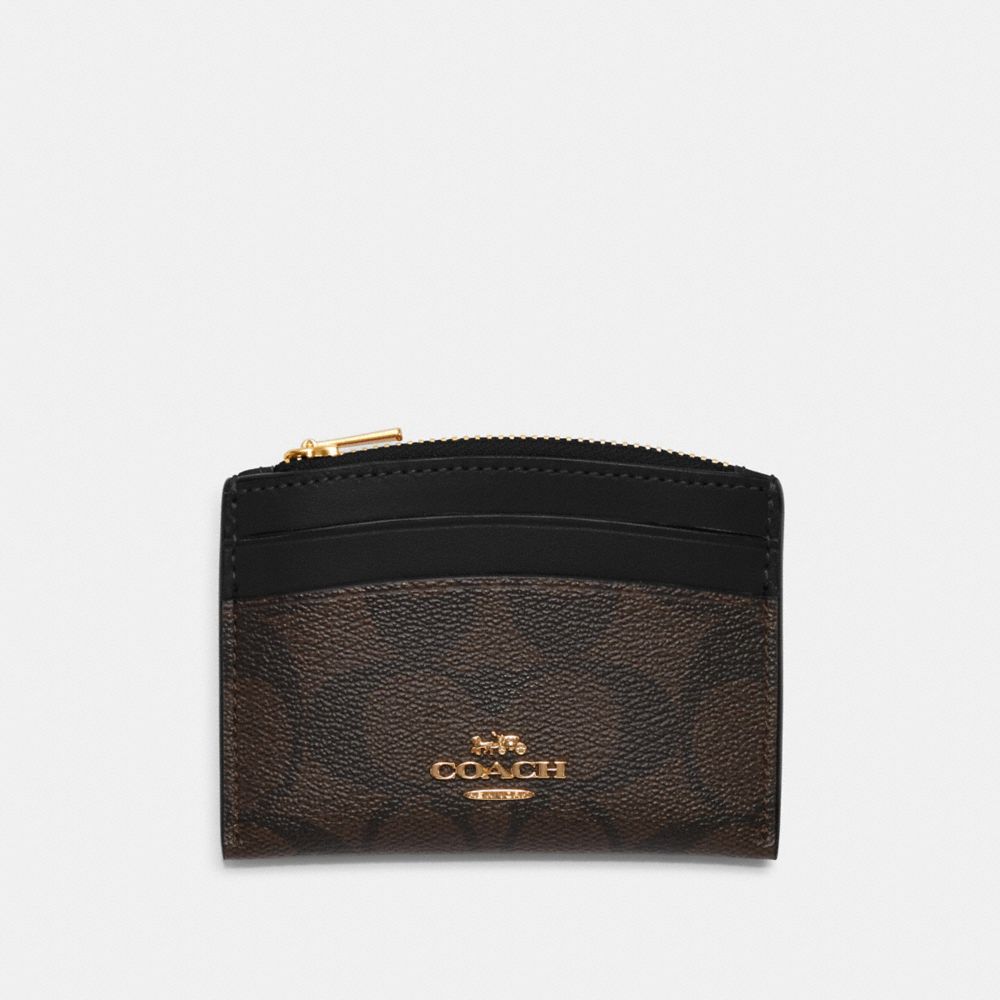COACH C7399 - Shaped Card Case In Signature Canvas GOLD/BROWN BLACK