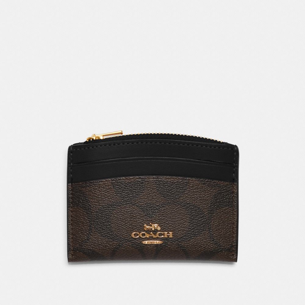 COACH C7399 Shaped Card Case In Signature Canvas GOLD/BROWN BLACK