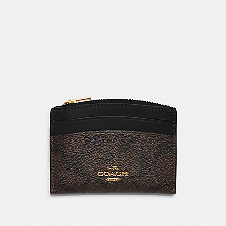 COACH C7399 Shaped Card Case In Signature Canvas GOLD/BROWN-BLACK