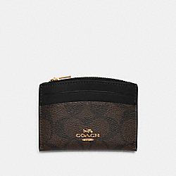 COACH C7399 Shaped Card Case In Signature Canvas GOLD/BROWN BLACK