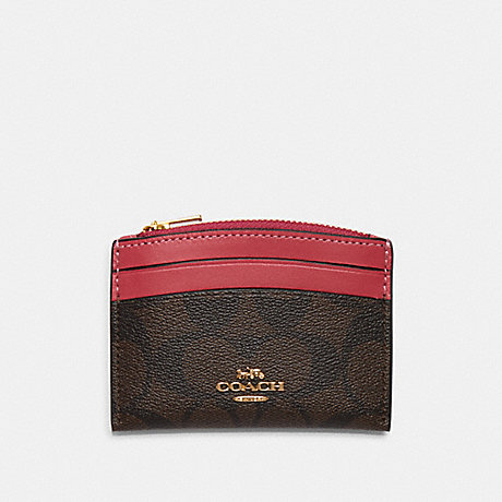 COACH Shaped Card Case In Signature Canvas - GOLD/BROWN STRAWBERRY - C7399