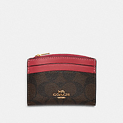 COACH C7399 Shaped Card Case In Signature Canvas GOLD/BROWN STRAWBERRY