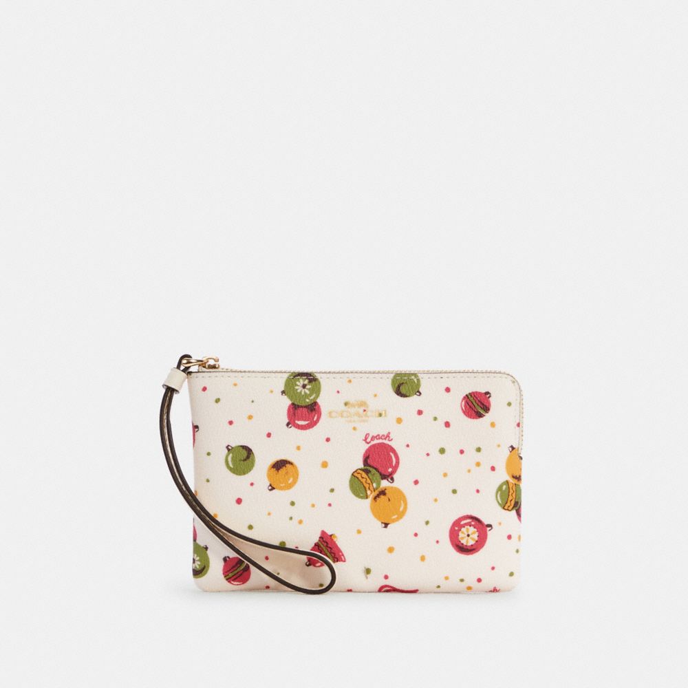 COACH C7406 - Corner Zip Wristlet With Ornament Print GOLD/CHALK MULTI