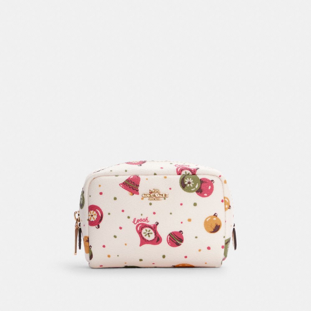 COACH C7407 - Boxy Mini Cosmetic Case With Ornament Print GOLD/CHALK MULTI