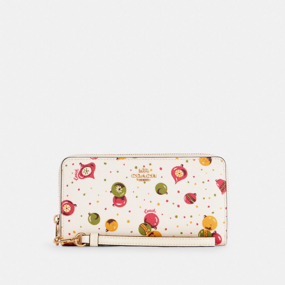 Long Zip Around Wallet With Ornament Print - C7410 - GOLD/CHALK MULTI