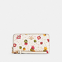 COACH C7410 Long Zip Around Wallet With Ornament Print GOLD/CHALK MULTI