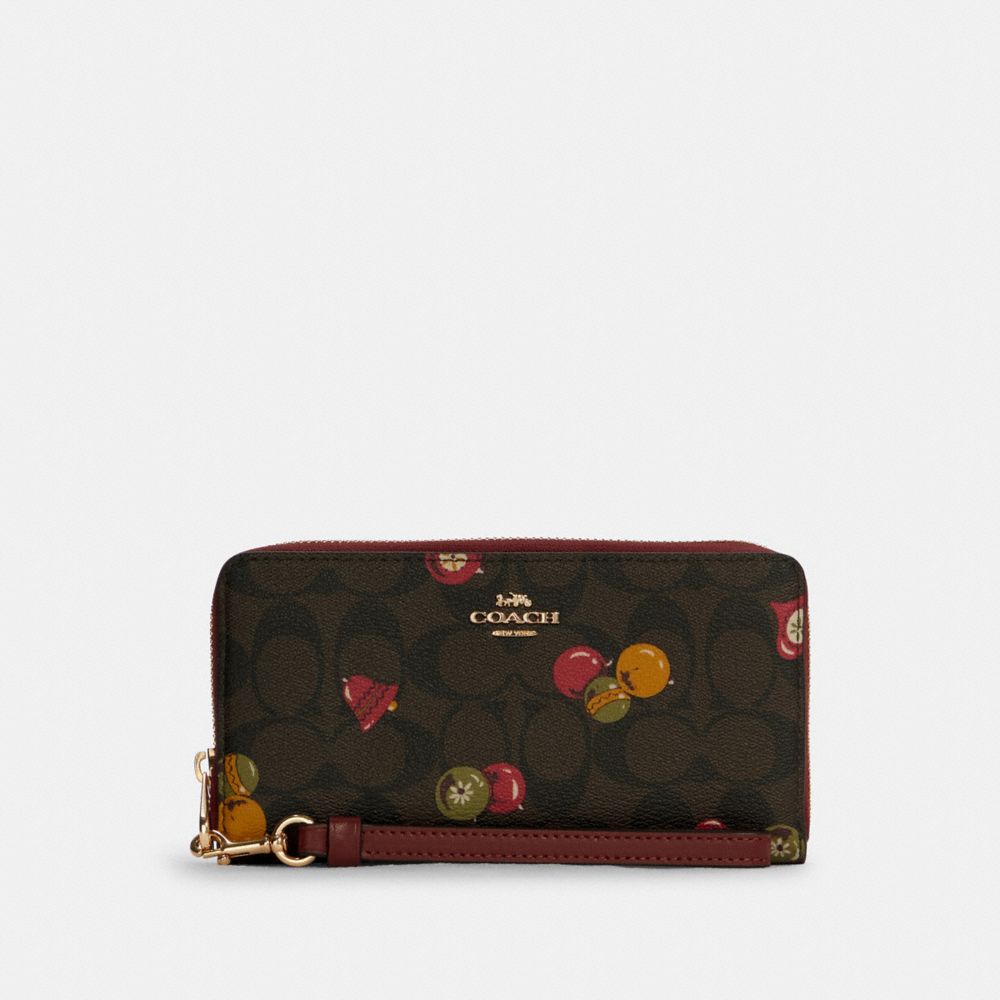 COACH C7411 Long Zip Around Wallet In Signature Canvas With Ornament Print GOLD/BROWN BLACK MULTI