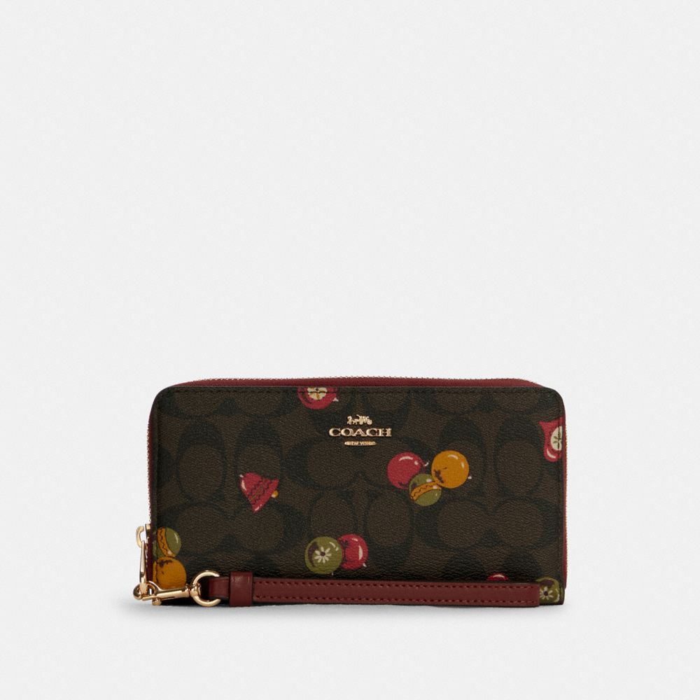 Long Zip Around Wallet In Signature Canvas With Ornament Print - GOLD/BROWN BLACK MULTI - COACH C7411