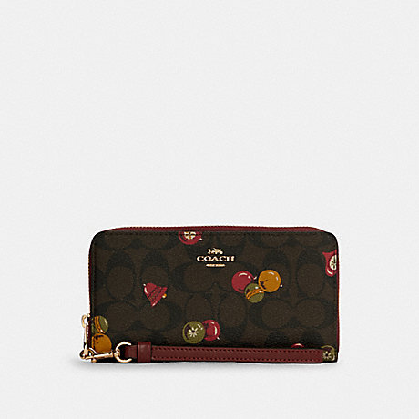 COACH Long Zip Around Wallet In Signature Canvas With Ornament Print - GOLD/BROWN BLACK MULTI - C7411