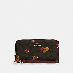 Long Zip Around Wallet In Signature Canvas With Ornament Print - GOLD/BROWN BLACK MULTI - COACH C7411