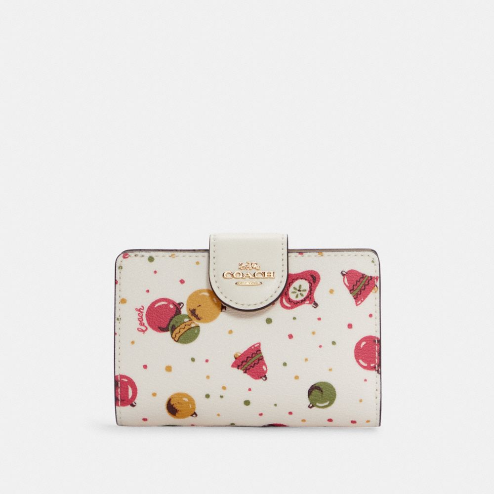 Medium Corner Zip Wallet With Ornament Print - C7413 - GOLD/CHALK MULTI