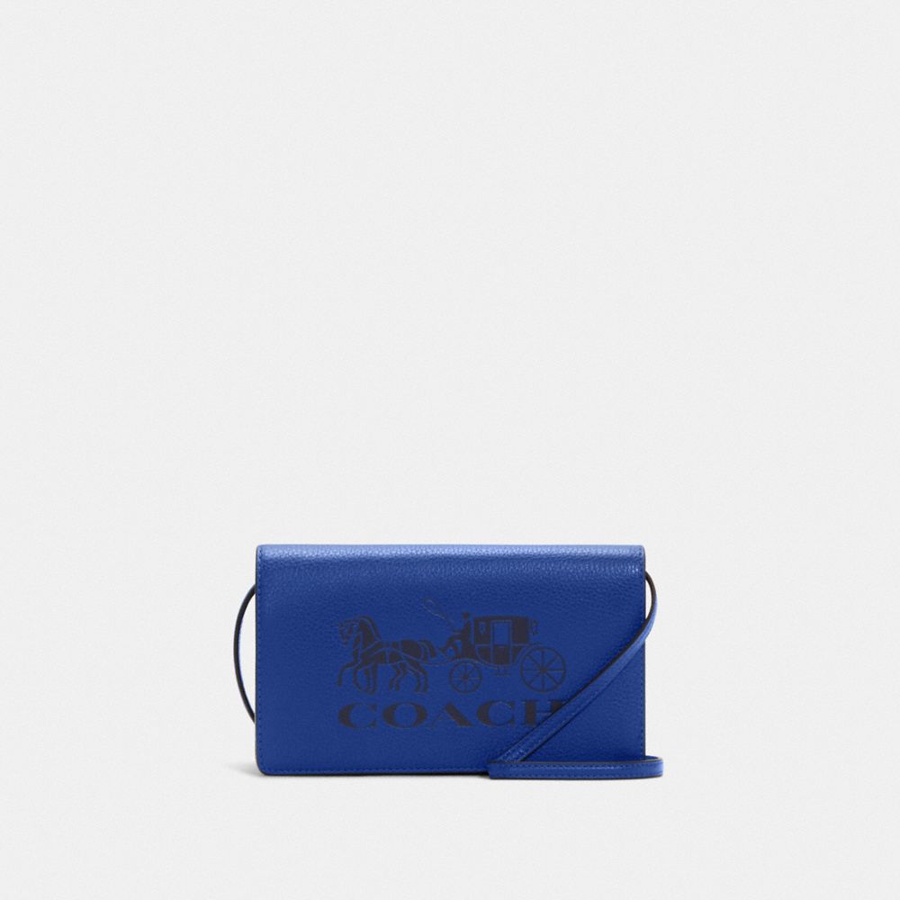 Anna Foldover Clutch Crossbody With Horse And Carriage - C7416 - SILVER/SPORT BLUE