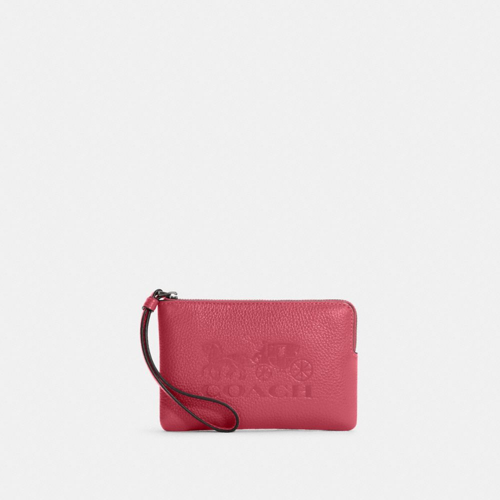 Corner Zip Wristlet With Horse And Carriage - C7420 - GOLD/STRAWBERRY HAZE