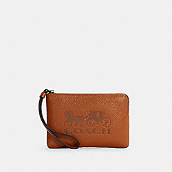 Corner Zip Wristlet With Horse And Carriage - GUNMETAL/GINGER - COACH C7420