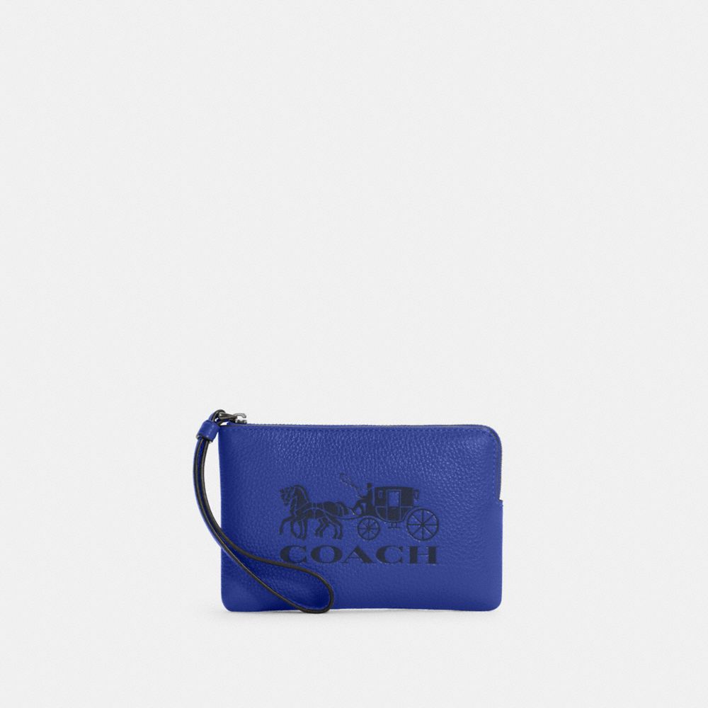 Corner Zip Wristlet With Horse And Carriage - C7420 - SILVER/SPORT BLUE