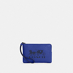 COACH C7420 - Corner Zip Wristlet With Horse And Carriage SILVER/SPORT BLUE
