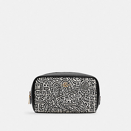 COACH C7436 Disney Mickey Mouse X Keith Haring Small Boxy Cosmetic Case Gold/Chalk-Black-Multi