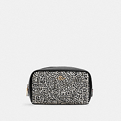 COACH C7436 Disney Mickey Mouse X Keith Haring Small Boxy Cosmetic Case GOLD/CHALK BLACK MULTI