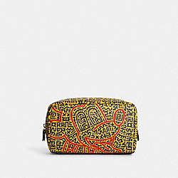 COACH C7436 Disney Mickey Mouse X Keith Haring Small Boxy Cosmetic Case GOLD/YELLOW/RED