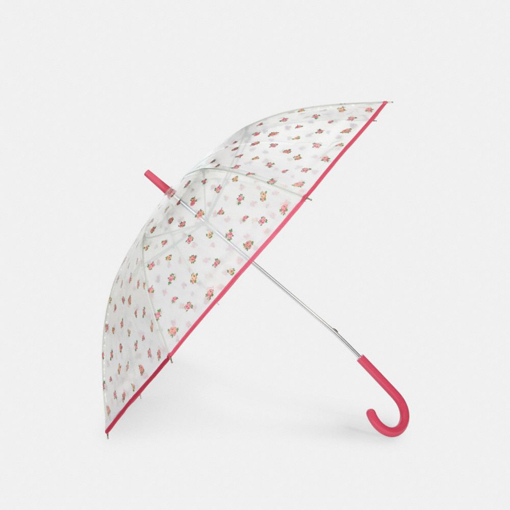 Mini Clear Bubble Umbrella In Vintage Rose Print - C7457 - PINK
