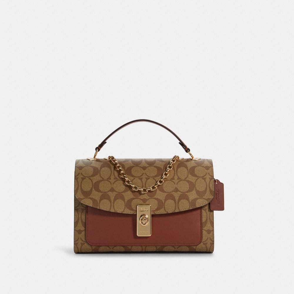 COACH Lane Shoulder Bag In Signature Canvas - GOLD/KHAKI/TERRACOTTA - C7513