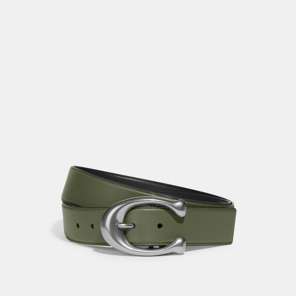 COACH C7581 Signature Buckle Cut To Size Reversible Belt, 38 Mm Army Green/Black