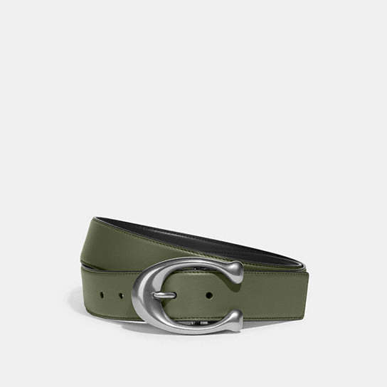 C7581 - Signature Buckle Cut To Size Reversible Belt, 38 Mm Army Green/Black