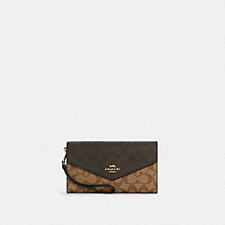 Travel Envelope Wallet In Blocked Signature Canvas - GOLD/KHAKI BROWN MULTI - COACH C7615