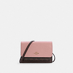 COACH C7618 - Foldover Belt Bag In Signature Canvas GOLD/BROWN SHELL PINK