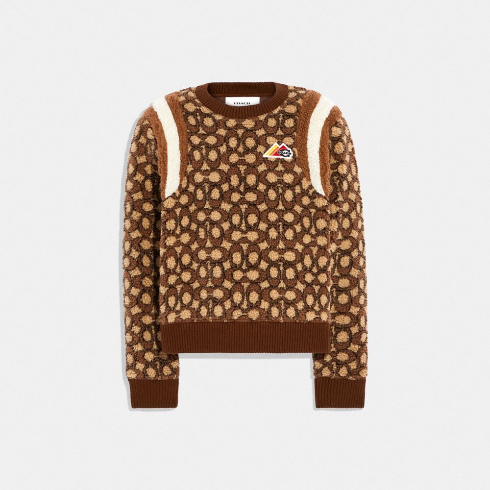 Signature Sherpa Crewneck - DARK BROWN PEANUT - COACH C7646