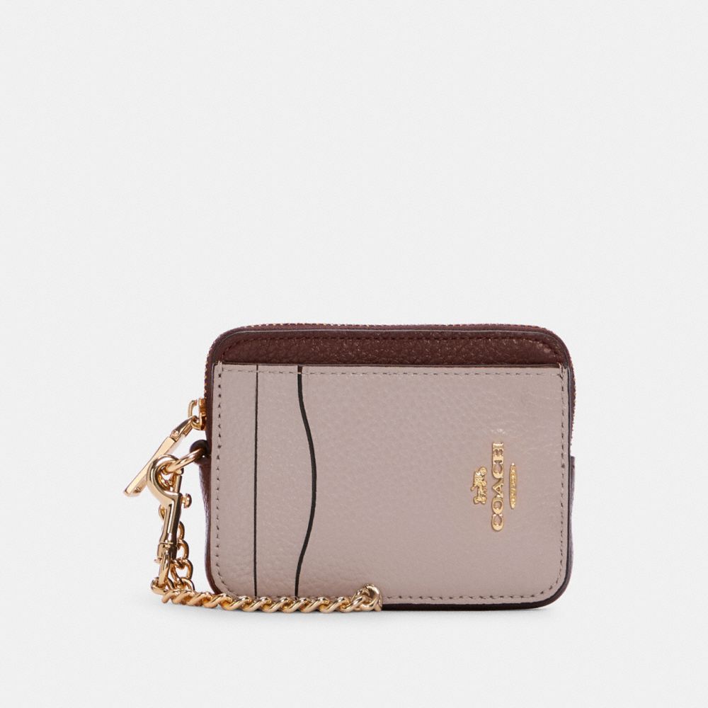 Zip Card Case - C7650 - GOLD/WASHED MAUVE/CRANBERRY