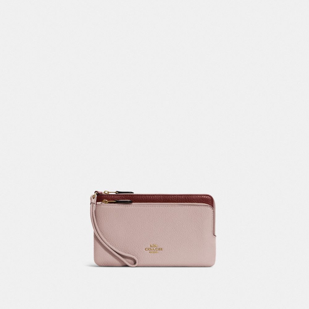 COACH C7651 Double Zip Wallet GOLD/WASHED MAUVE/CRANBERRY