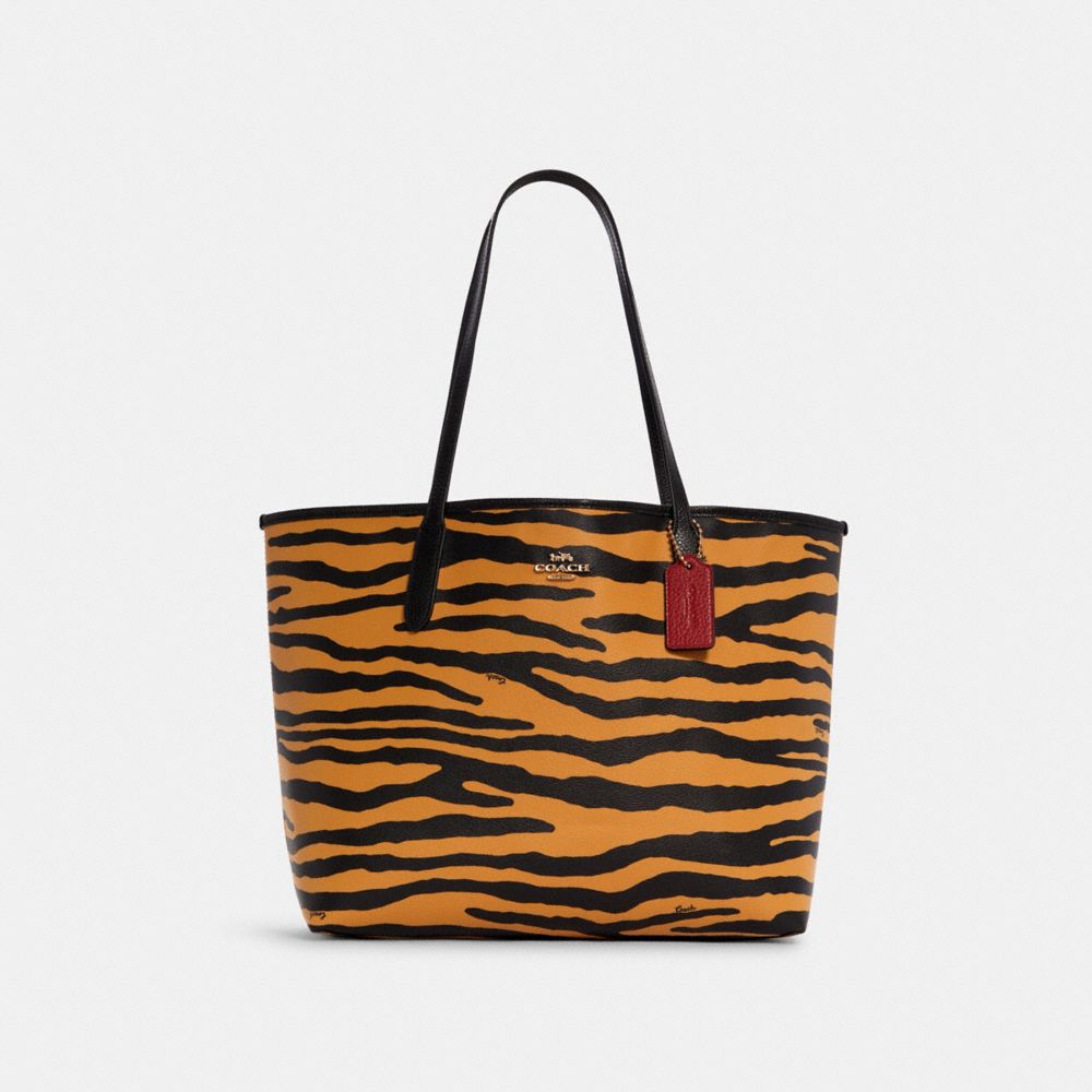 City Tote With Tiger Print - GOLD/HONEY/BLACK MULTI - COACH C7667