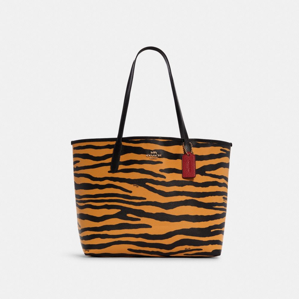 COACH C7667 - City Tote With Tiger Print GOLD/HONEY/BLACK MULTI