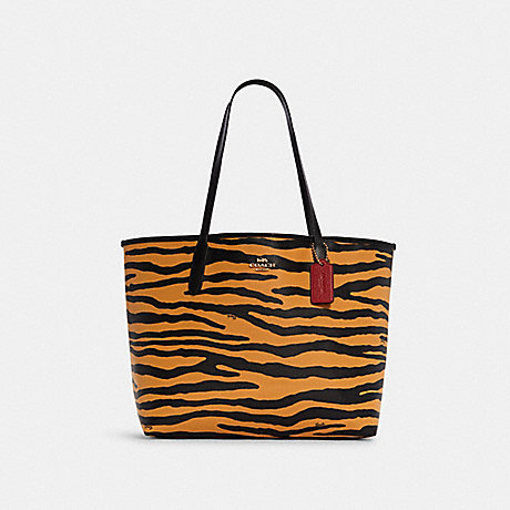 COACH C7667 City Tote With Tiger Print GOLD/HONEY/BLACK-MULTI