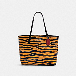 COACH C7667 City Tote With Tiger Print GOLD/HONEY/BLACK MULTI