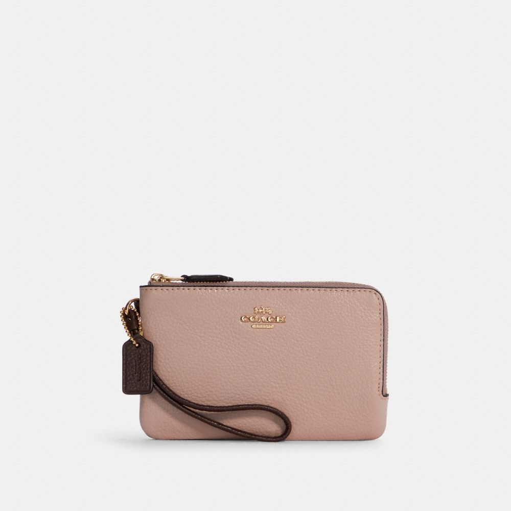 Double Corner Zip Wristlet - GOLD/WASHED MAUVE/CRANBERRY - COACH C7679