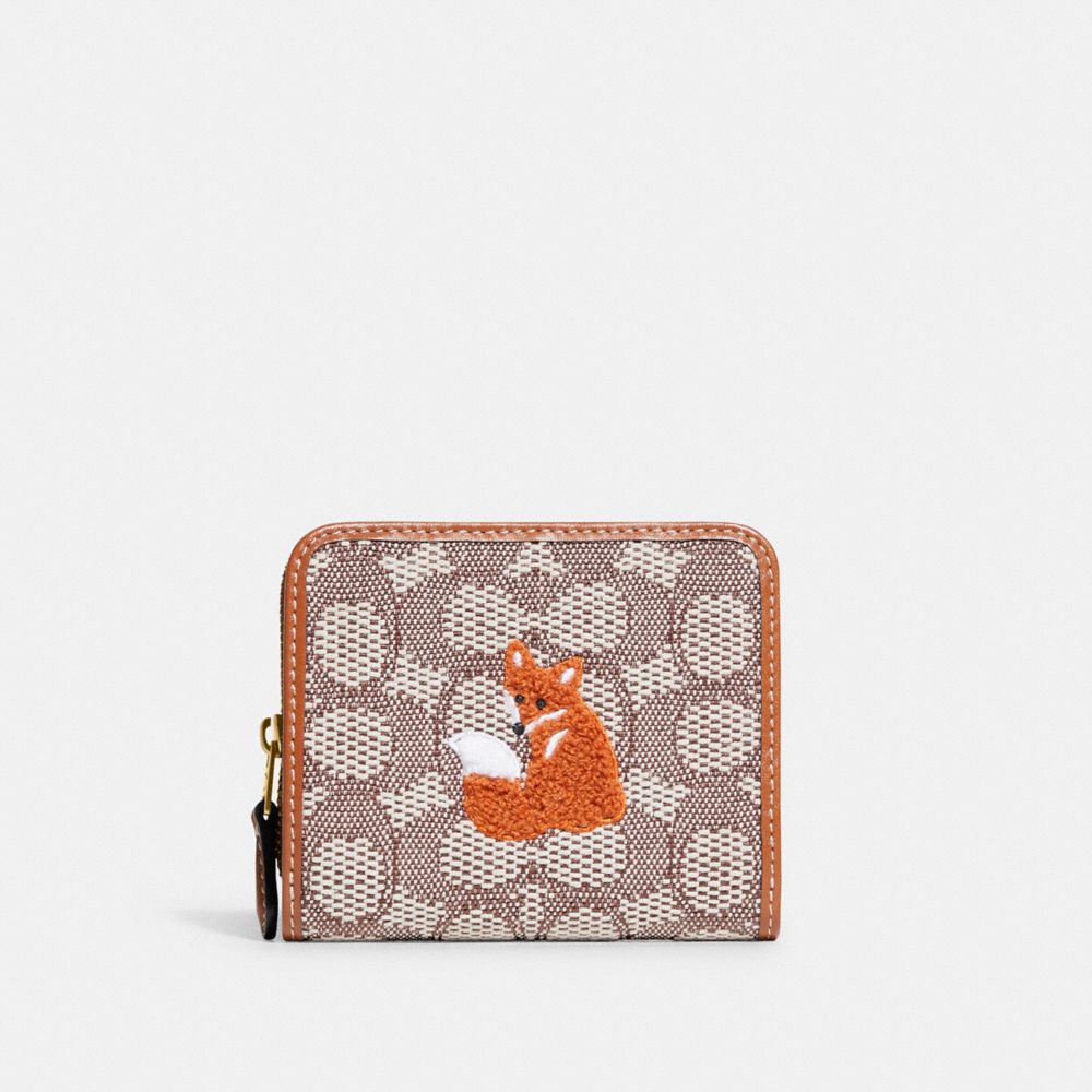Billfold Wallet In Signature Textile Jacquard With Fox Motif - C7719 - Brass/Cocoa Burnished Amb