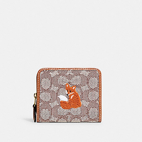 COACH C7719 Billfold Wallet In Signature Textile Jacquard With Fox Motif Brass/Cocoa Burnished Amb