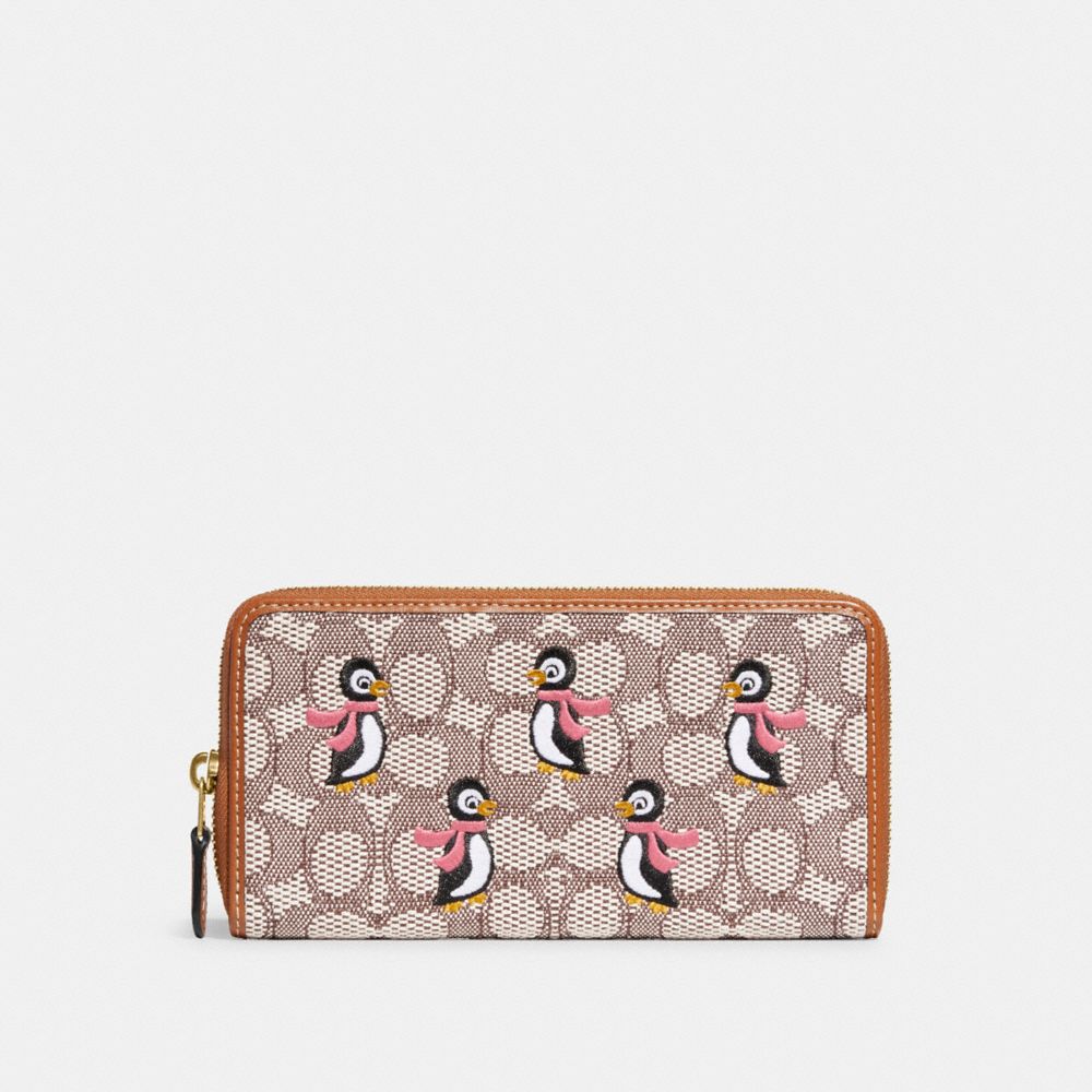 Accordion Zip Wallet In Signature Textile Jacquard With Penguin Motif - C7721 - Brass/Cocoa Burnished Amb