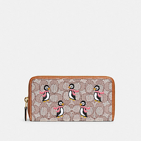 COACH C7721 Accordion Zip Wallet In Signature Textile Jacquard With Penguin Motif Brass/Cocoa-Burnished-Amb